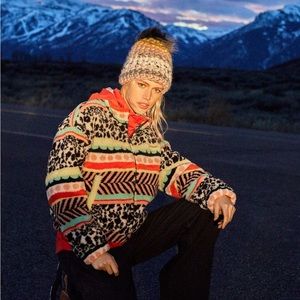 Maeve lively abstract Sherpa fleece jacket.